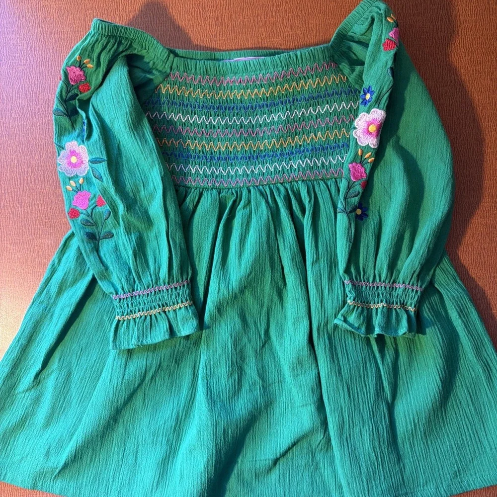 Green Smocked Folk Floral Toddler Dress Good Lad Size‎ 2/3T